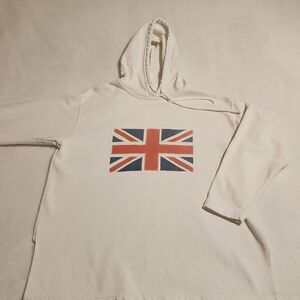 Moda Int'l  Vintage Woman's White Hoodie with Union Jack Graphic Size Large